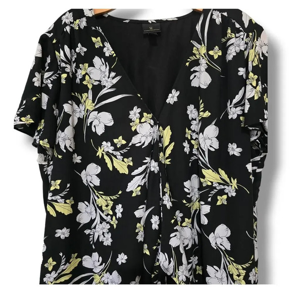 Worthington JCPenney Women's black floral short sleeves wrap dress xl - Picture 2 of 12